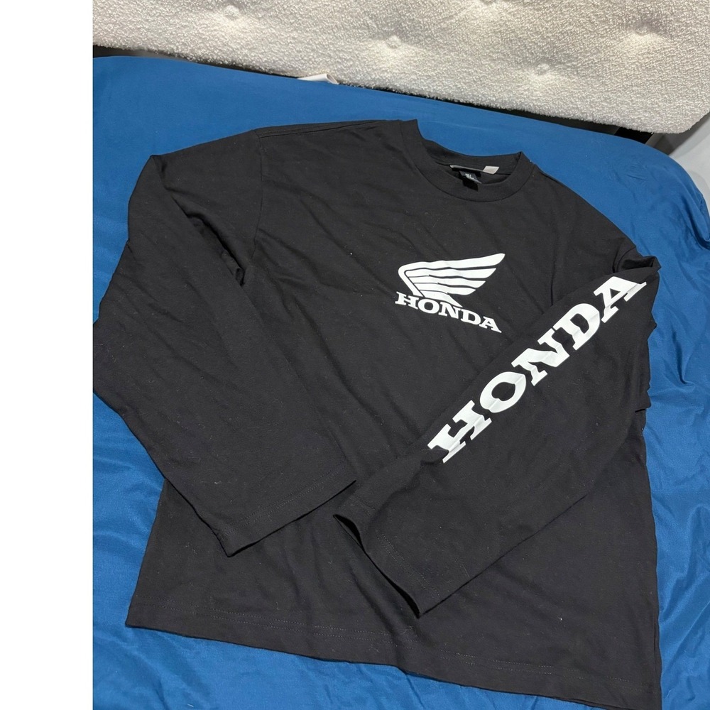 HM Honda Long Sleeve Graphic T-Shirt Mens Small Black Oversized Racing Logo Tee
